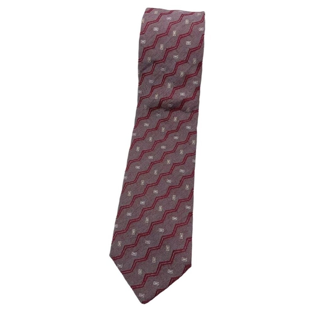 ERMENEGILDO ZEGNA Men's 100% Silk Necktie LUXURY Tie Purple Geometric W:3.8" EUC